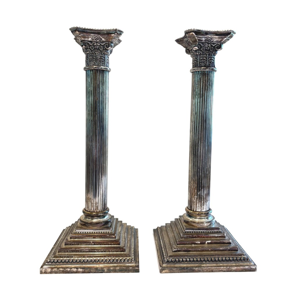 Vtg Silver Plate Candlesticks Corinthian‎ Neoclassical Style  12" Tall